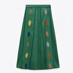 NWOT Zara Embroidered Linen Blend Cape Skirt